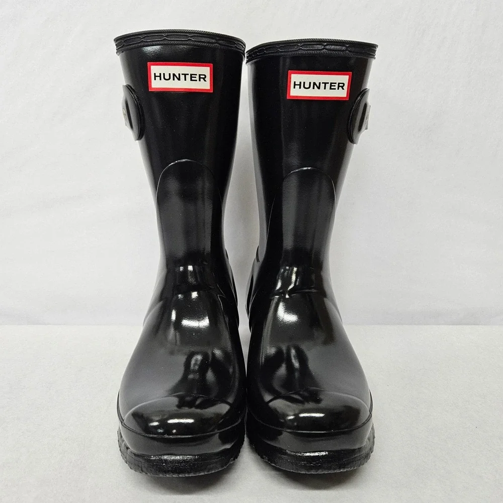 Hunter Original Short Gloss Rain‎ Boots WFS1000RGL Black Women's Size 8
